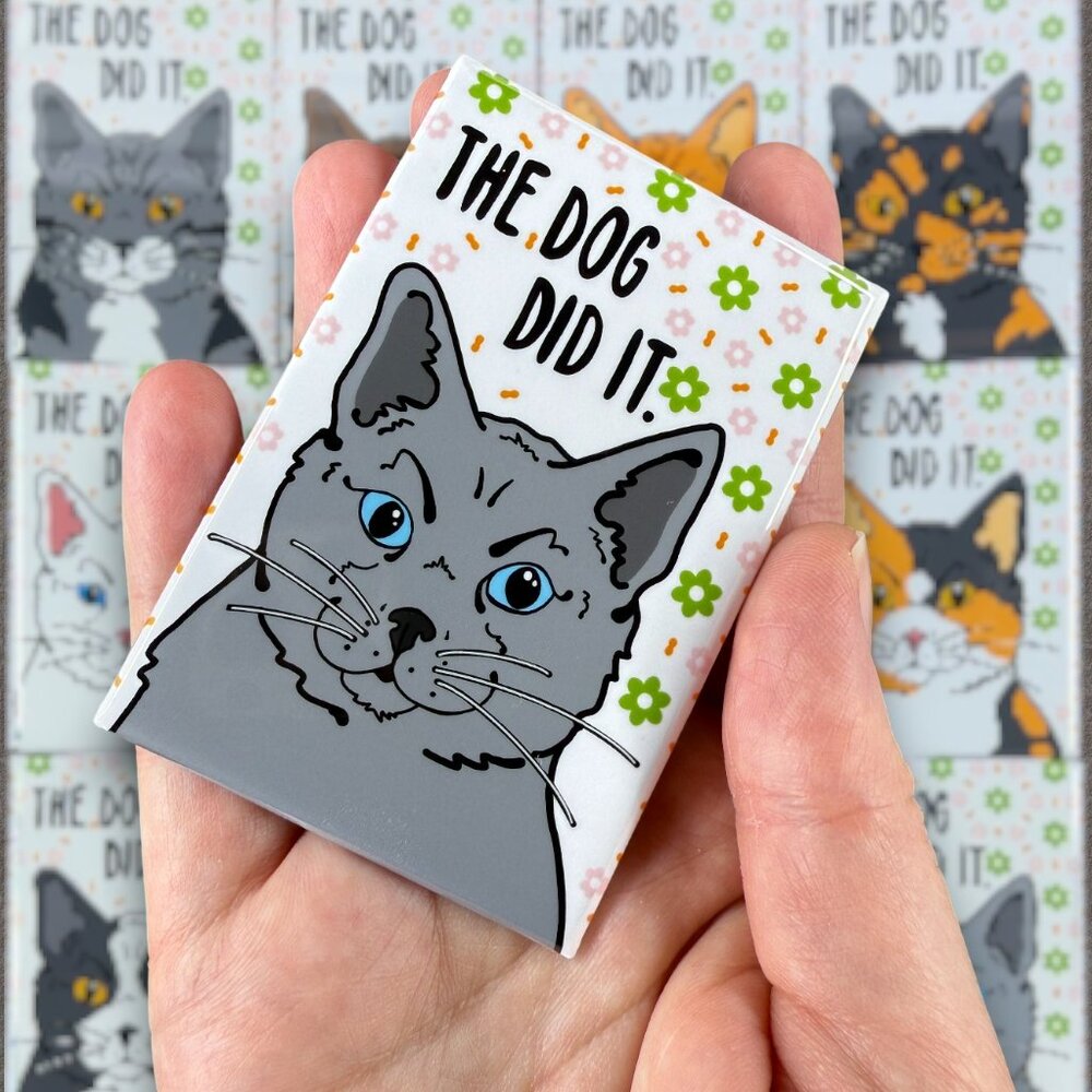 Funny Cat Magnet Handmade Mini Pet Portrait Art Illustration Decor Gift 2x3"